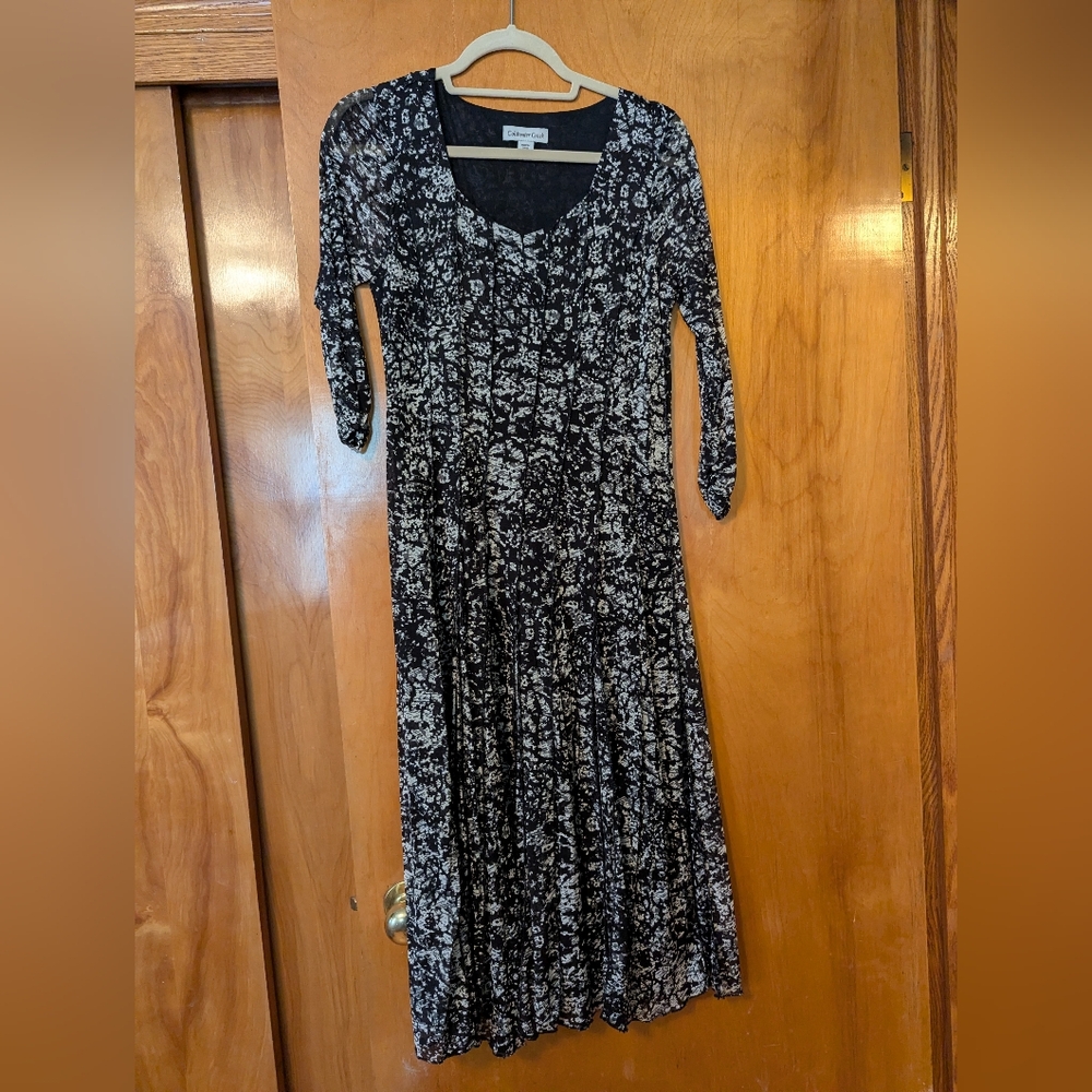 Coldwater Creek Black and White Floral Long Sleeve Dress